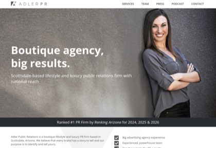 Homepage of Adler Public Relations