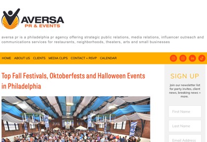 Homepage of Aversa PR & Events