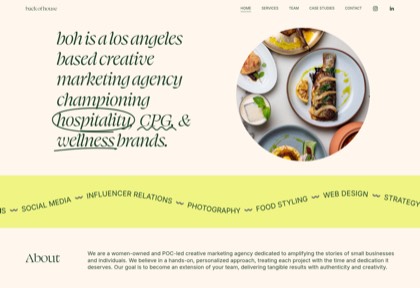 Homepage of Back of House (boh creative agency)