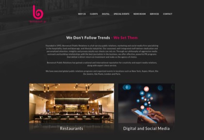 Homepage of Benvenuti Public Relations