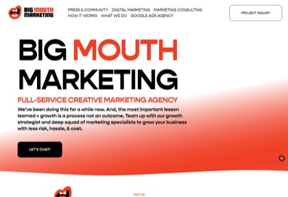 Homepage of Big Mouth Marketing