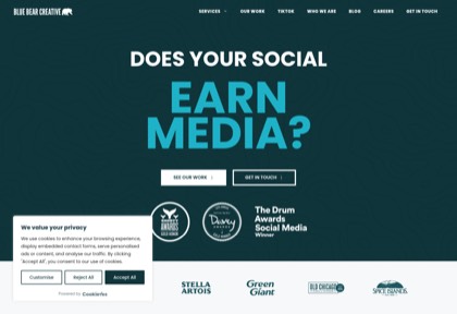 Homepage of Blue Bear Creative