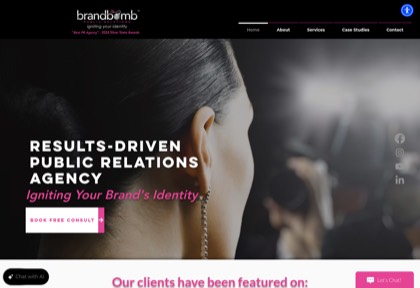 Homepage of BrandBomb PR