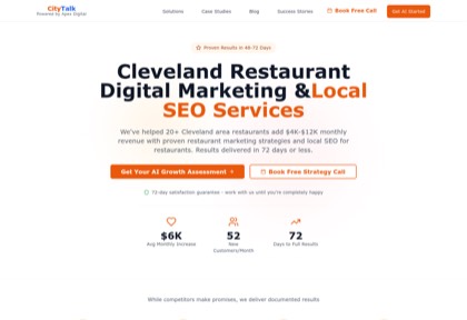 Homepage of City Talk Marketing (Apex Digital Marketing)
