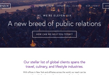 Homepage of Eleven Six PR