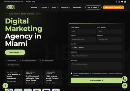 Homepage of Heyday Marketing