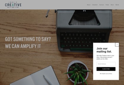 Homepage of Indie Creative Co.