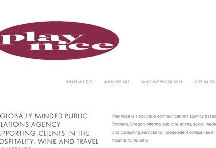 Homepage of Play Nice Public Relations