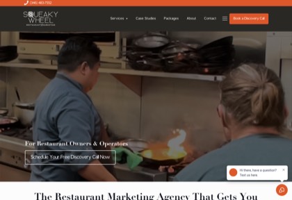 Homepage of Squeaky Wheel Restaurant Marketing