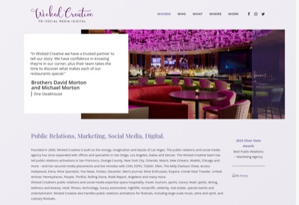 Homepage of Wicked Creative
